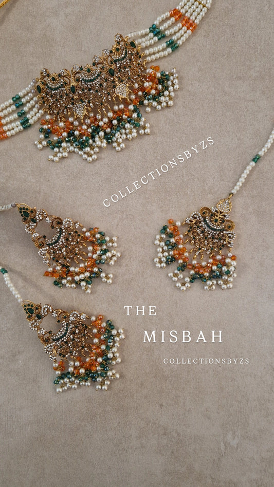 MISBAH -  Orange and Green Pakistani Choker Set