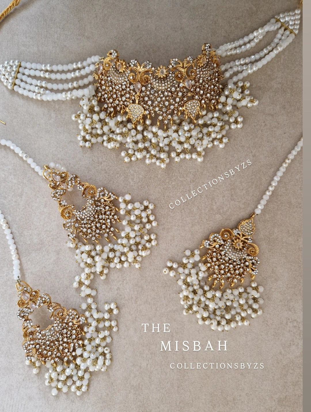MISBAH  - Gold & White Pakistani Jewellery Set