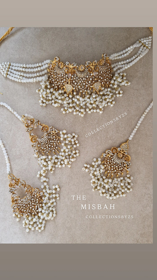 MISBAH  - Gold & White Pakistani Jewellery Set