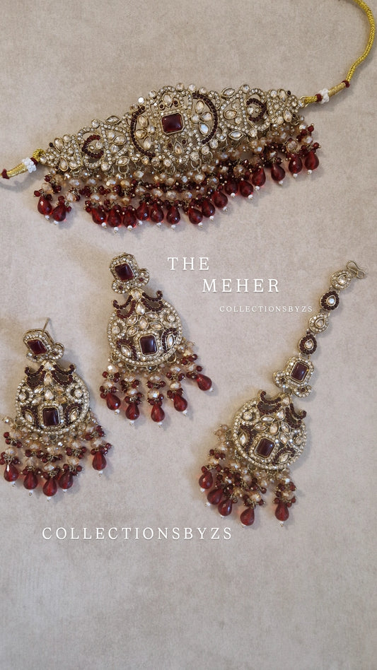 MEHER - CLEARANCE SMALL- Indian Choker Set - MAROON