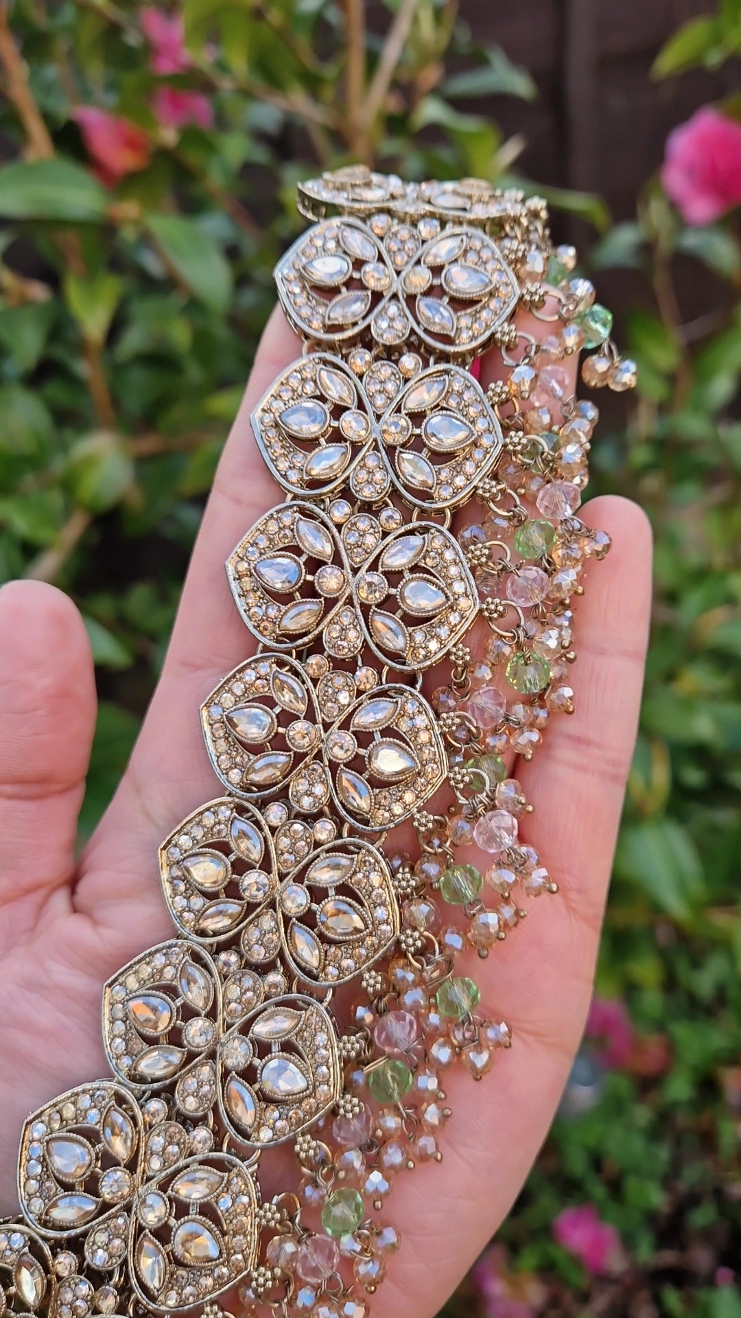 MARIA - Choker, Earrings, Tikka & Passa (Jhumar)- Light Green & Light Baby Pink