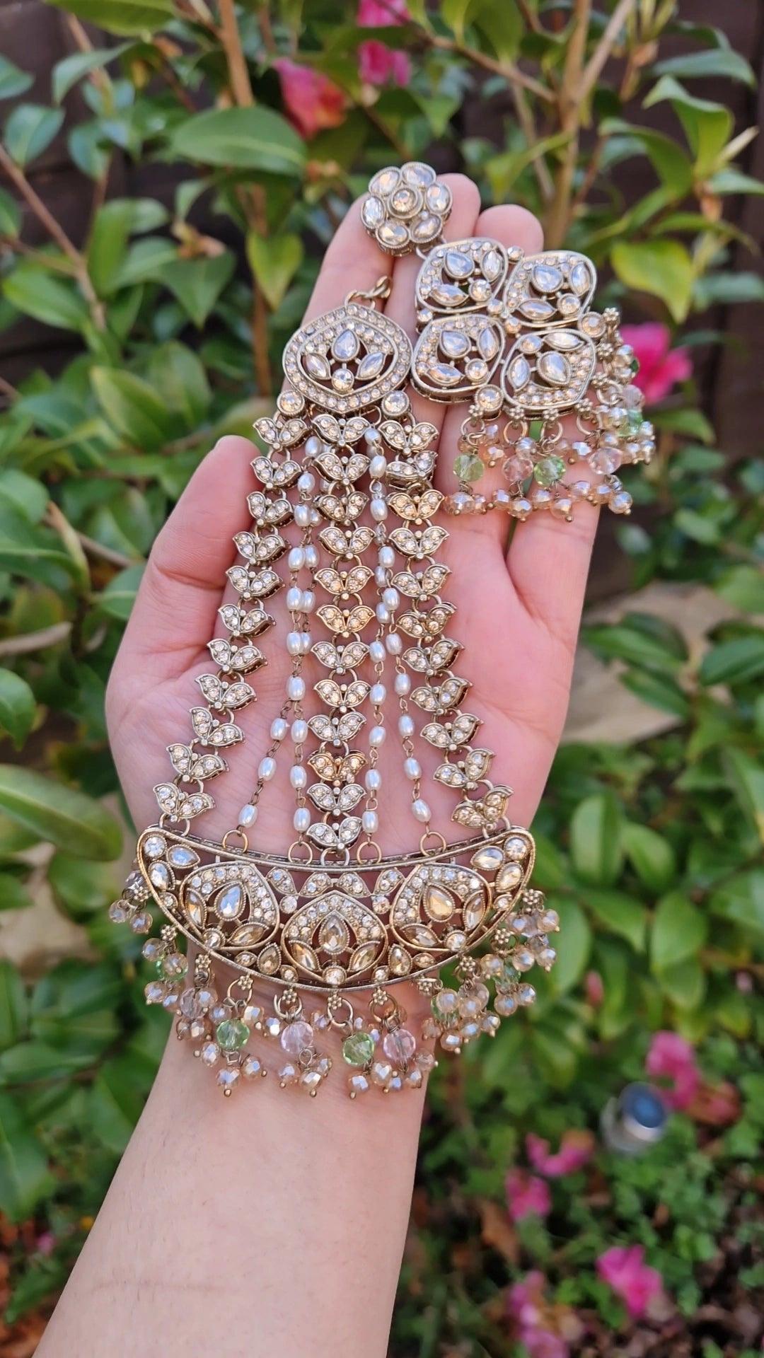 MARIA - Choker, Earrings, Tikka & Passa (Jhumar)- Light Green & Light Baby Pink