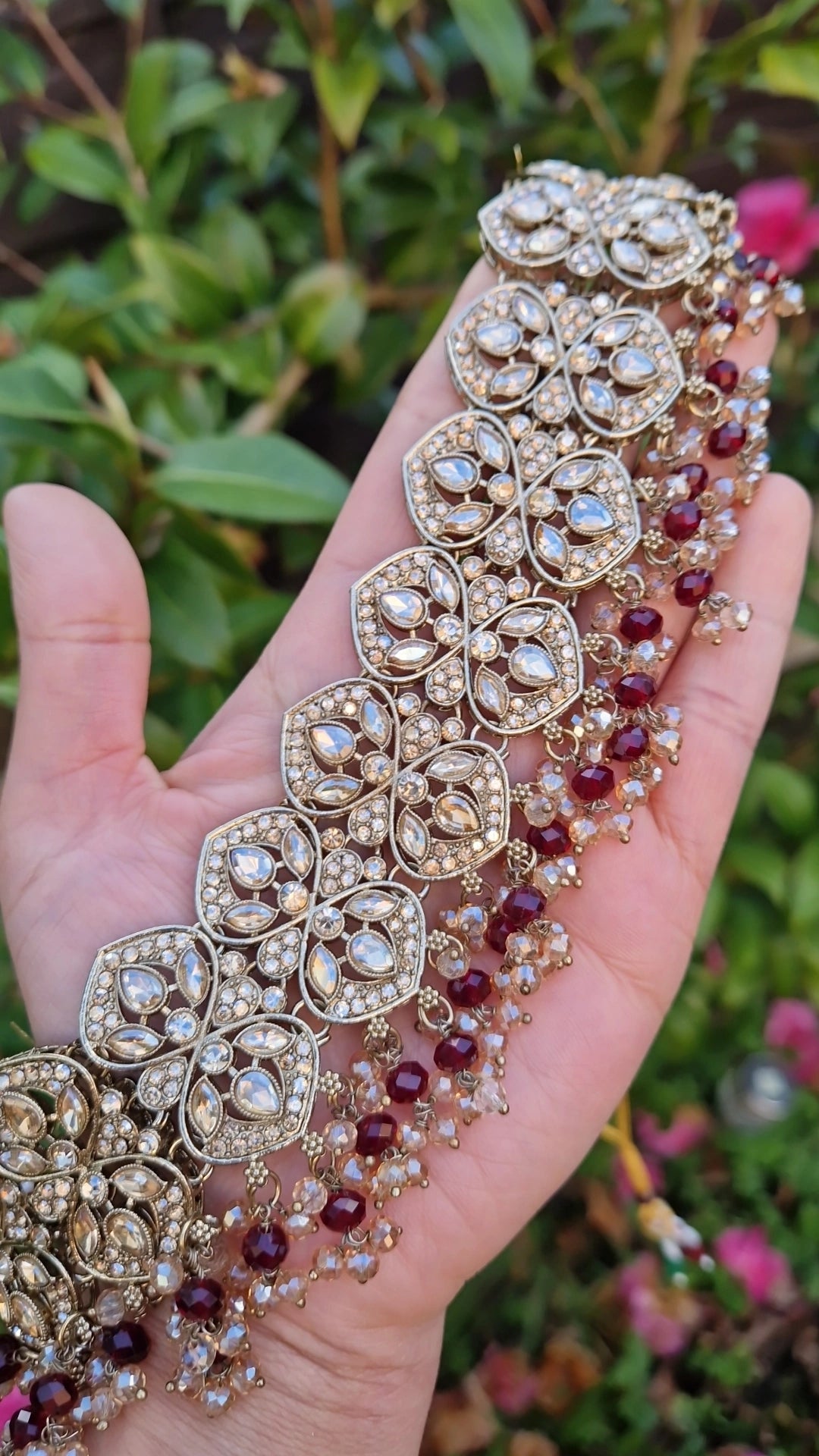 MARIA - Indian Choker Set-  Choker, Earrings, Tikka & Passa (Jhumar)- MAROON.