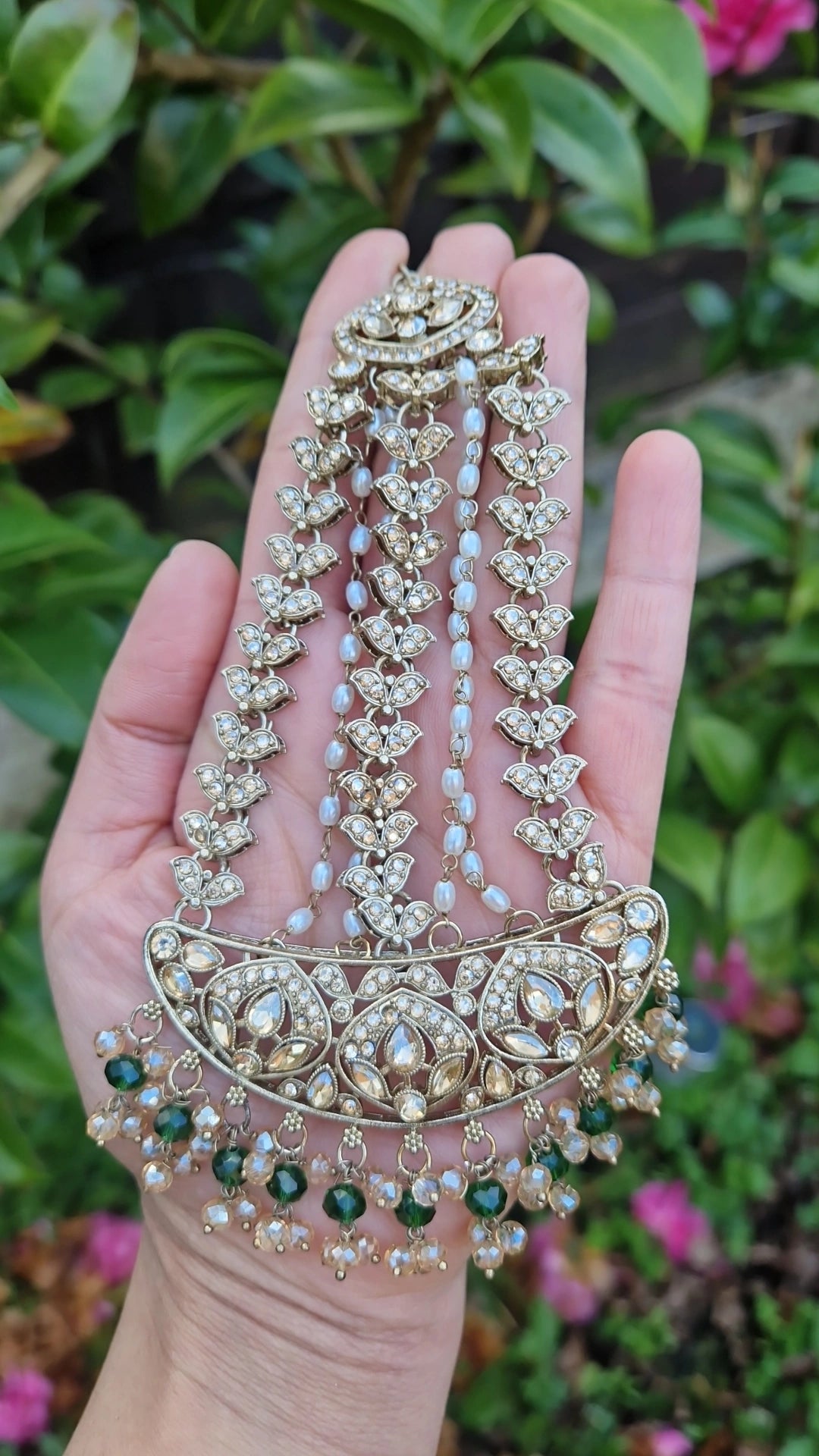 MARIA - Indian Choker Set-  Choker, Earrings, Tikka & Passa (Jhumar)- DARK GREEN