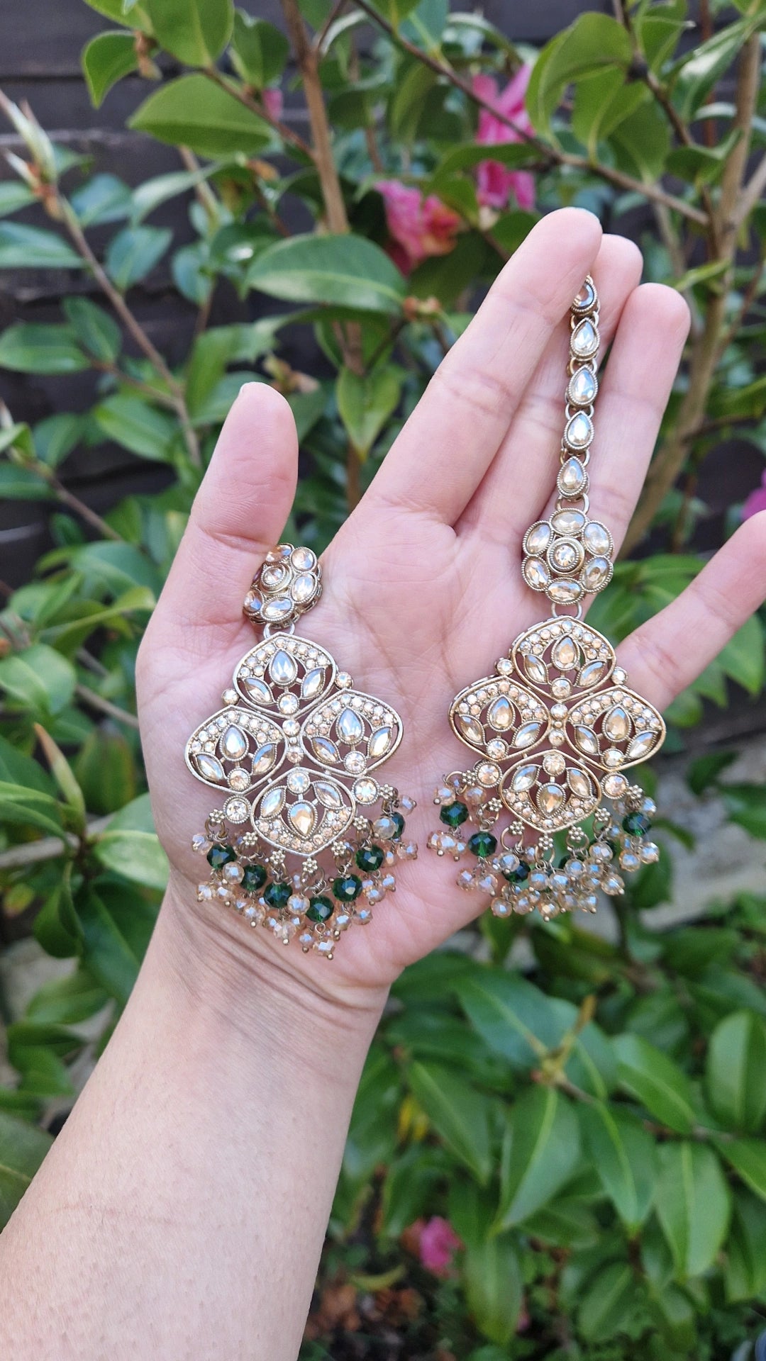 MARIA - Indian Choker Set-  Choker, Earrings, Tikka & Passa (Jhumar)- DARK GREEN