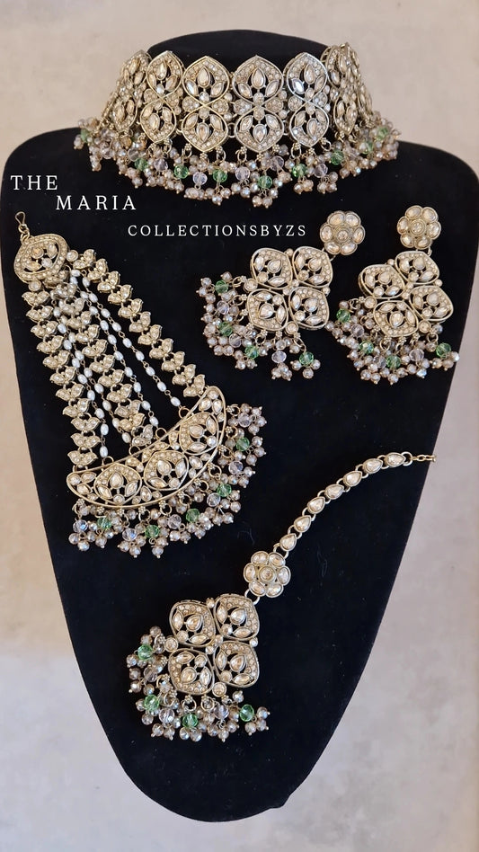 MARIA - Choker, Earrings, Tikka & Passa (Jhumar)- Light Green & Light Baby Pink