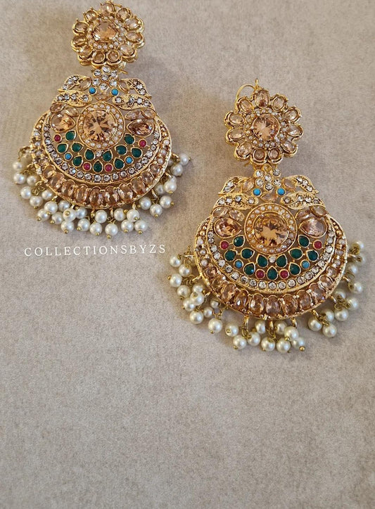 CLEARANCE - Pakistani Stunning Oversized Crystal Earrings