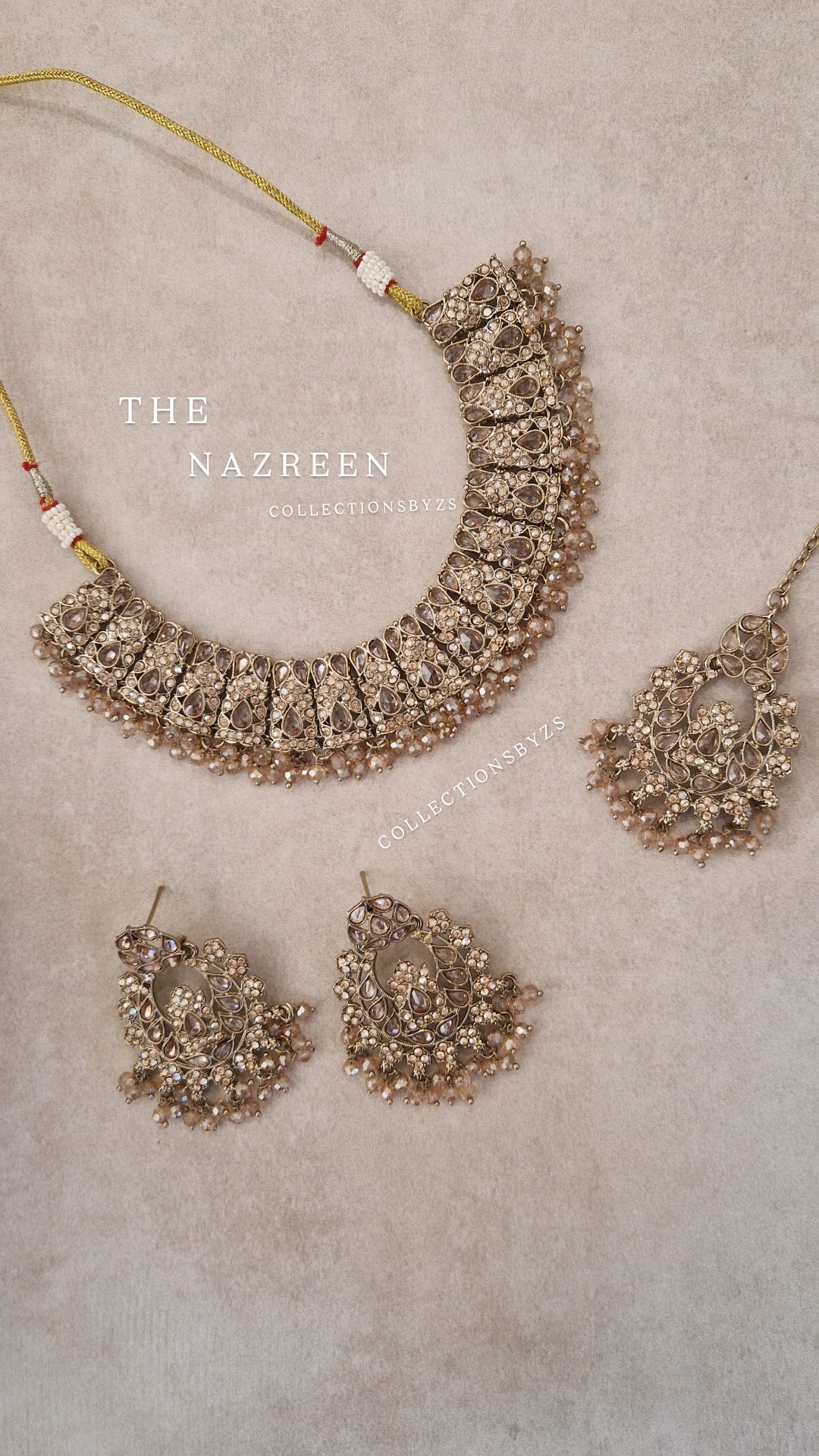 NAZREEN- Beautiful Reverse AD Indian Jewellery Set- FULL GOLD