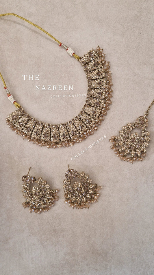 NAZREEN- Beautiful Reverse AD Indian Jewellery Set- FULL GOLD