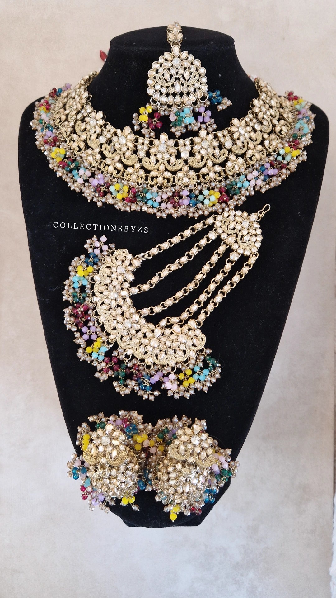 HAMARA- Beautiful Indian Party Wear Set. Necklace, Earrings, Tikka & Jhumar (Passa) - MULTICOLOURED - LAUNCH OFFER