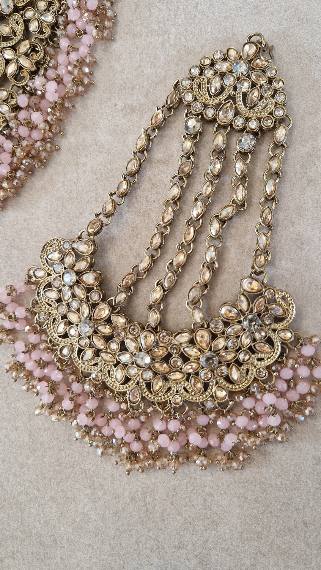 HAMARA- Beautiful Indian Party Wear Set. Necklace, Earrings, Tikka & Jhumar (Passa) - BABY PINK