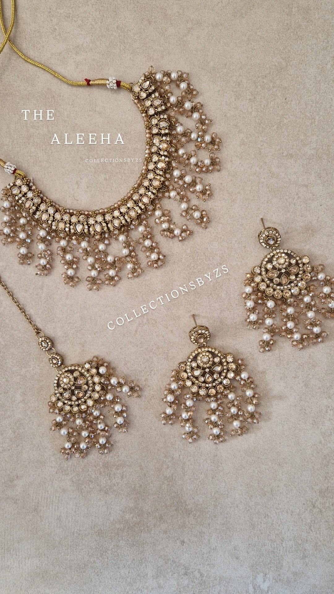 ALEEHA - *SALE*Stunning Golden Elegant Pearl Indian Jewellery Set
