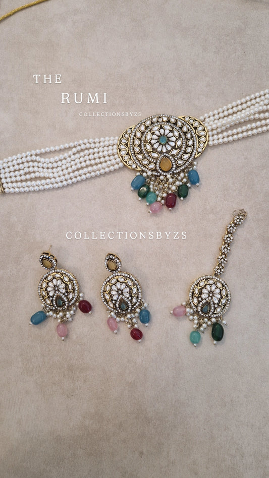 RUMI- Indian Victorian Polish Choker Set- MULTI - EID SALE