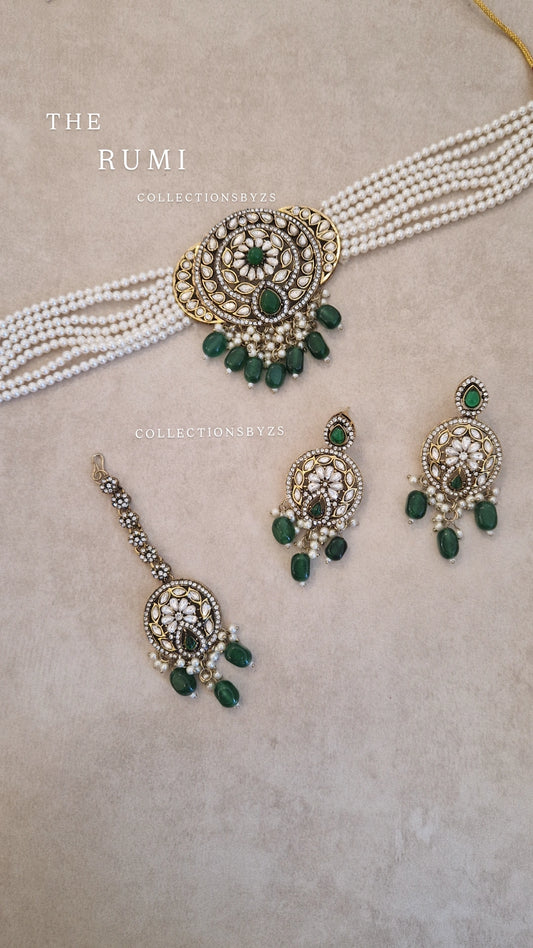 RUMI- Indian Victorian Polish Choker Set- GREEN DARK