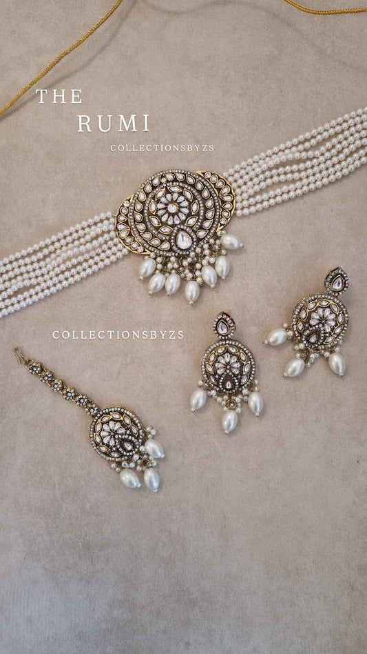 RUMI- Indian Victorian Polish Choker Set- White