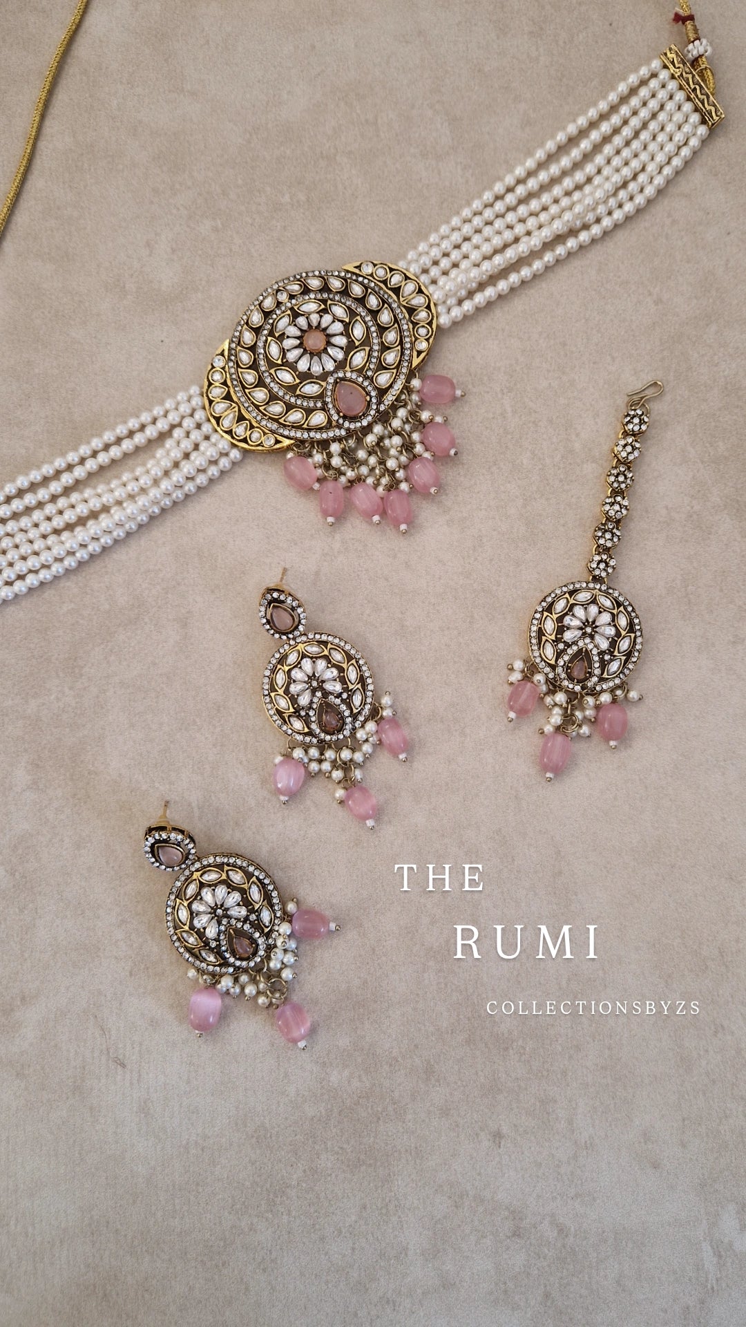 RUMI- Indian Victorian Polish Choker Set- PINK