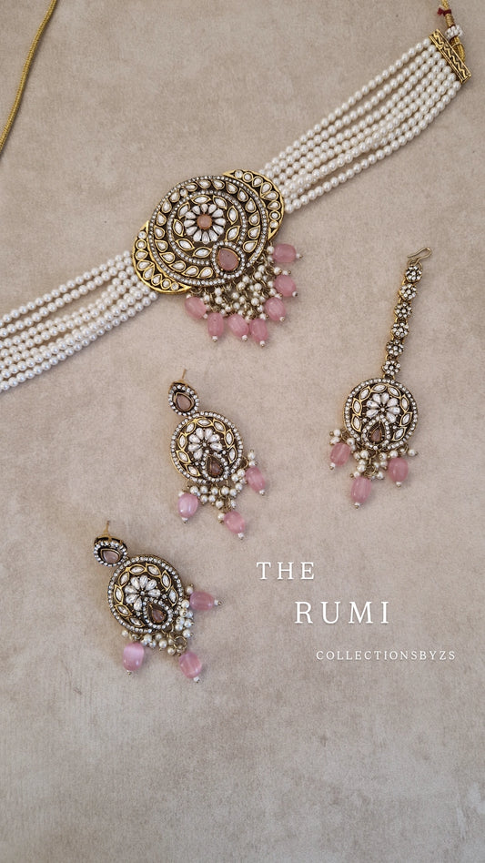 RUMI- Indian Victorian Polish Choker Set- PINK