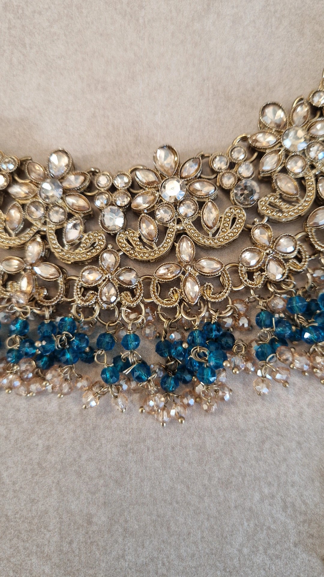 HAMARA- TEAL (NOT BLUE) Beautiful Indian Party Wear Set. Necklace, Earrings, Tikka & Jhumar (Passa) - TEAL ZINC