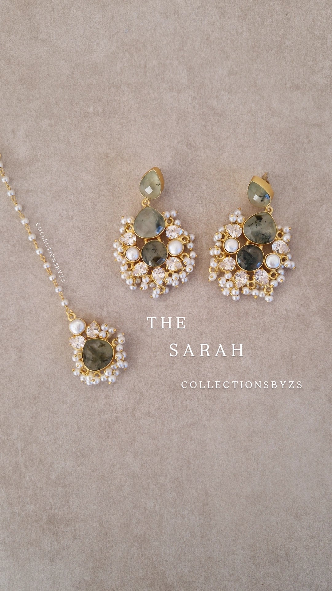SARAH- Small Beautiful Elegant Premium Mother of Pearl Earrings and Tikka Set