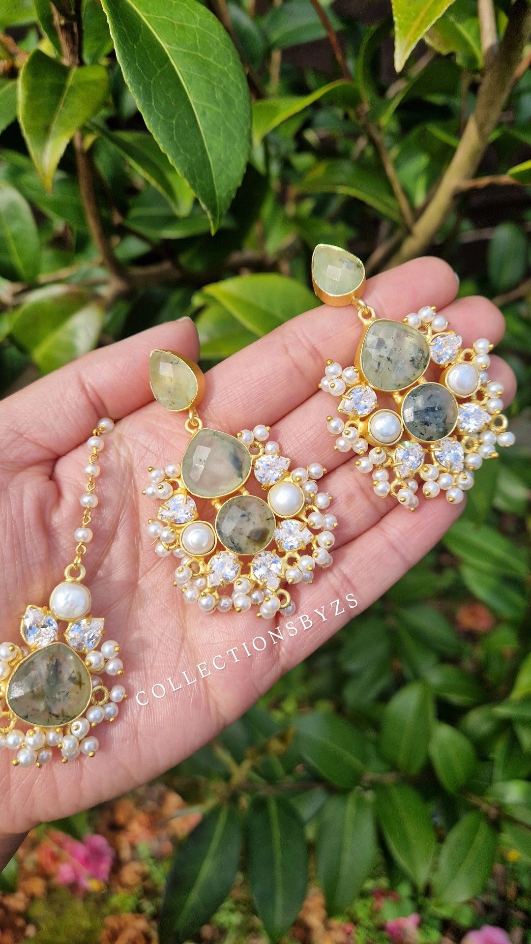 SARAH- Small Beautiful Elegant Premium Mother of Pearl Earrings and Tikka Set