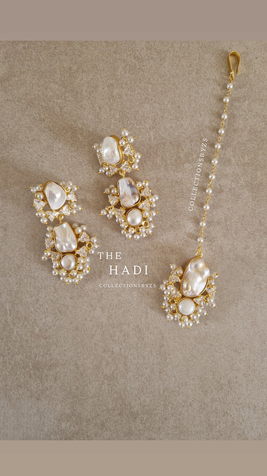 HADI - Beautiful Elegant *Premium* Mother of Pearl Earrings and Tikka Set.