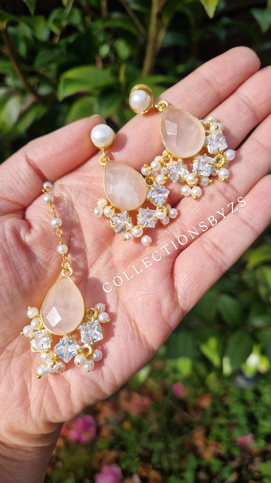 TAYIBA- Small yet Beautiful Elegant Premium Mother of Pearl Set Roze Quartz.