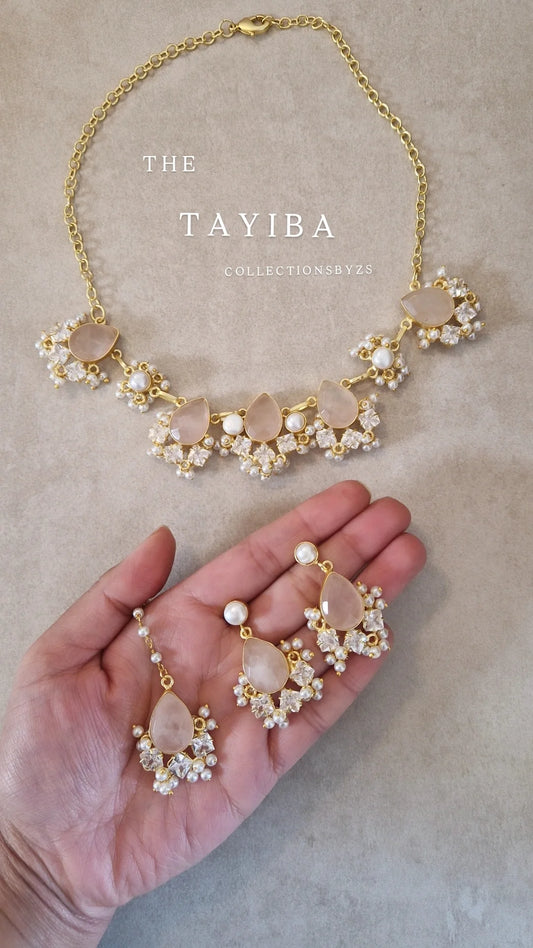 TAYIBA- Small yet Beautiful Elegant Premium Mother of Pearl Set Roze Quartz.