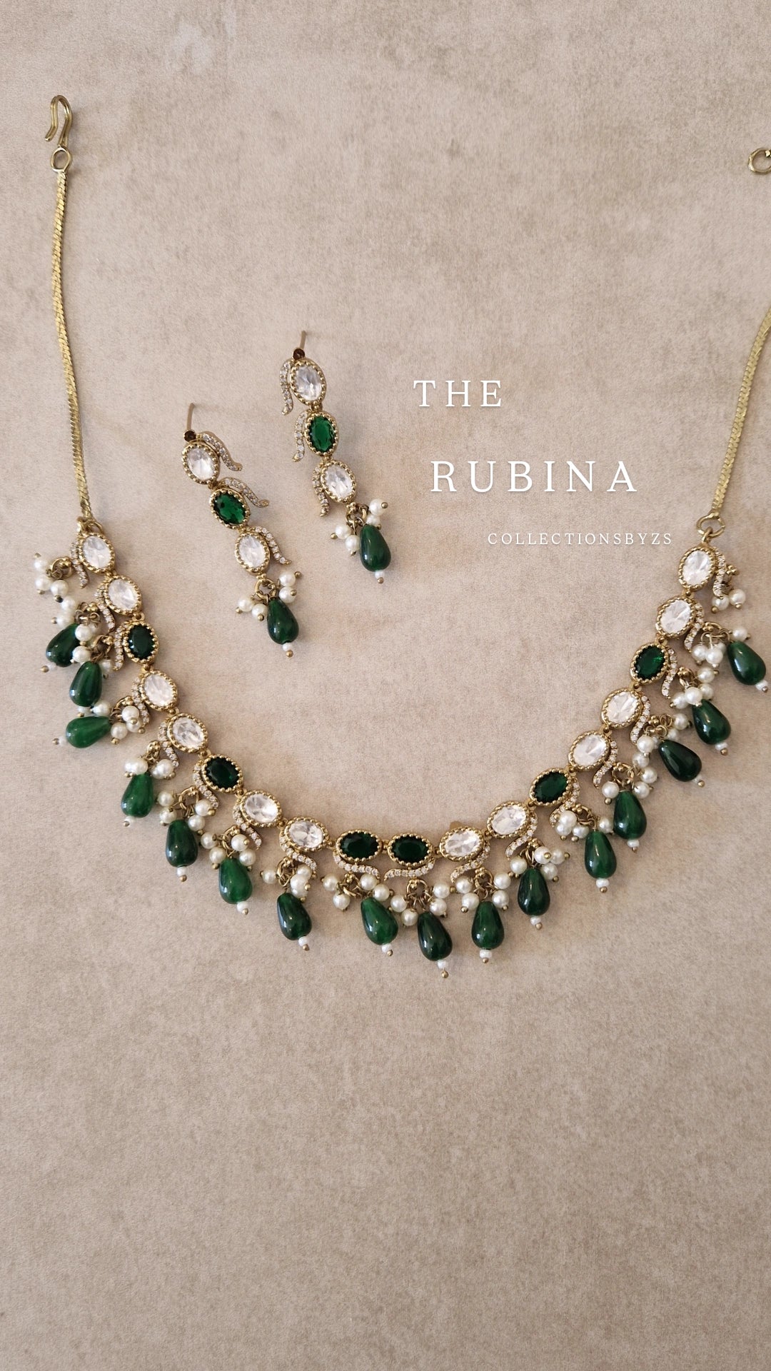 RUBINA- Elegant Very Small Monalisa Necklace set - DARK GREEN