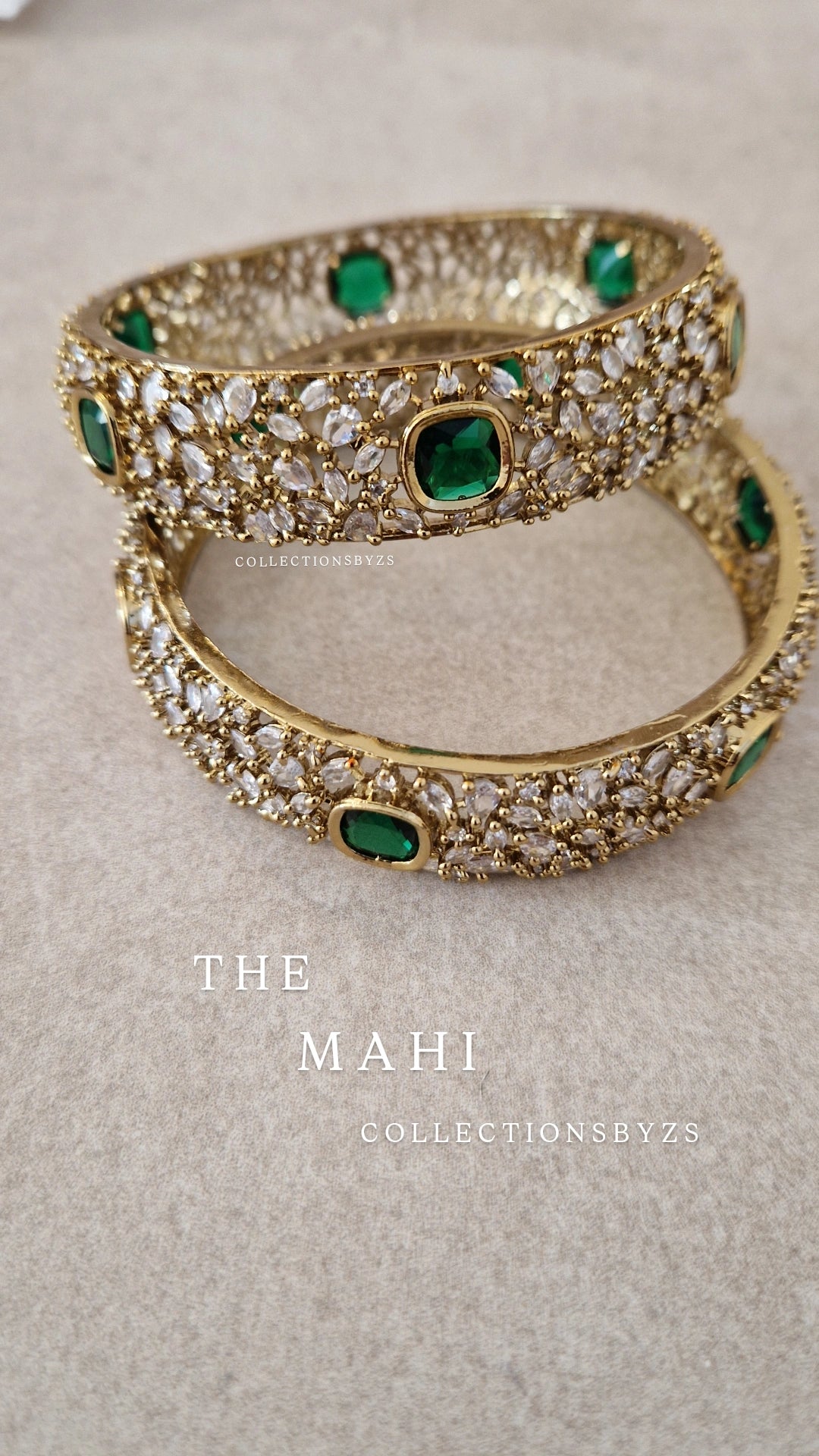 MAHI - Elegant *Premium* Emerald American Diamond Bangles- SIZE 2.6