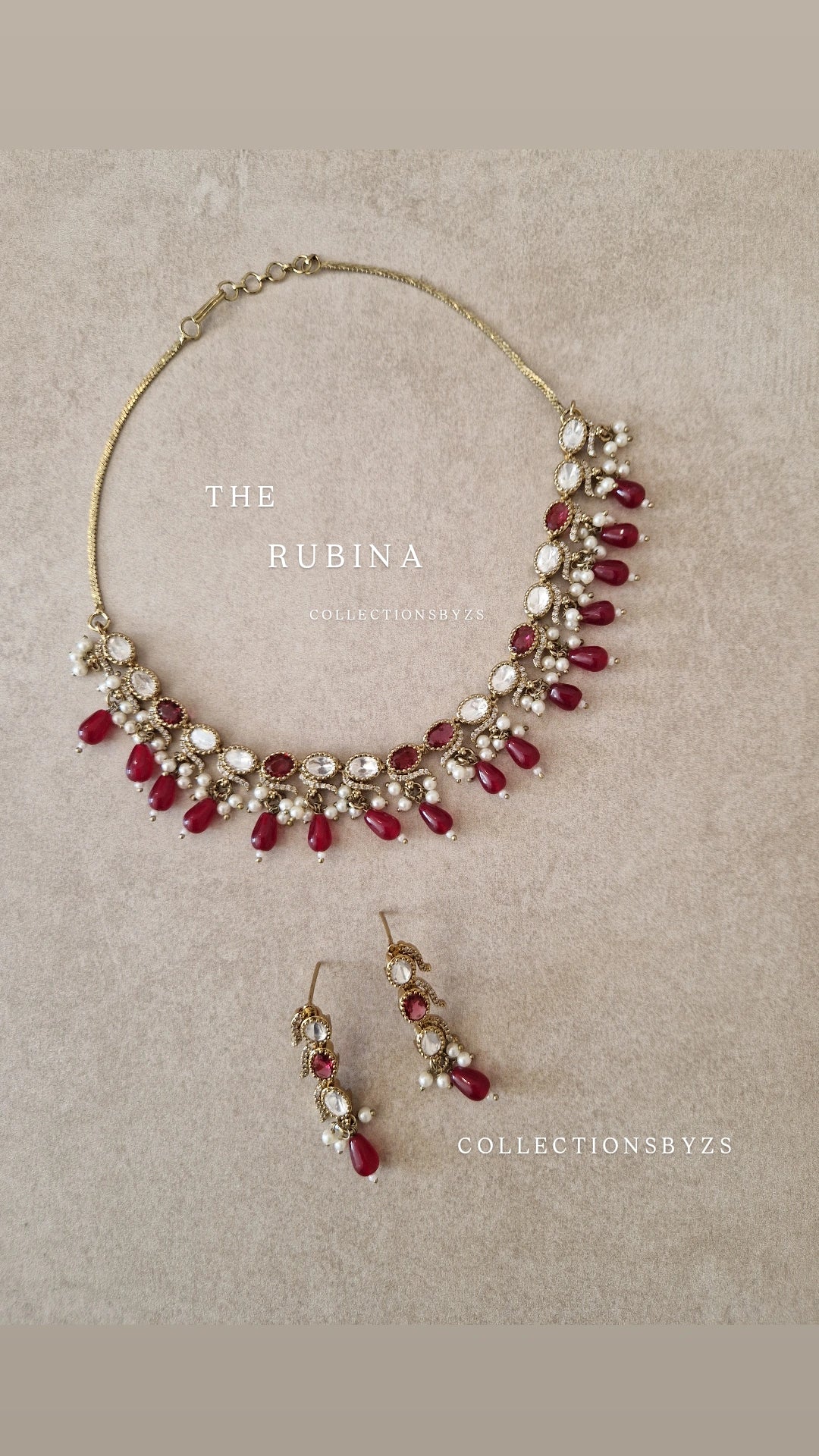 RUBINA- Elegant Very Small Monalisa Necklace set - RUBY