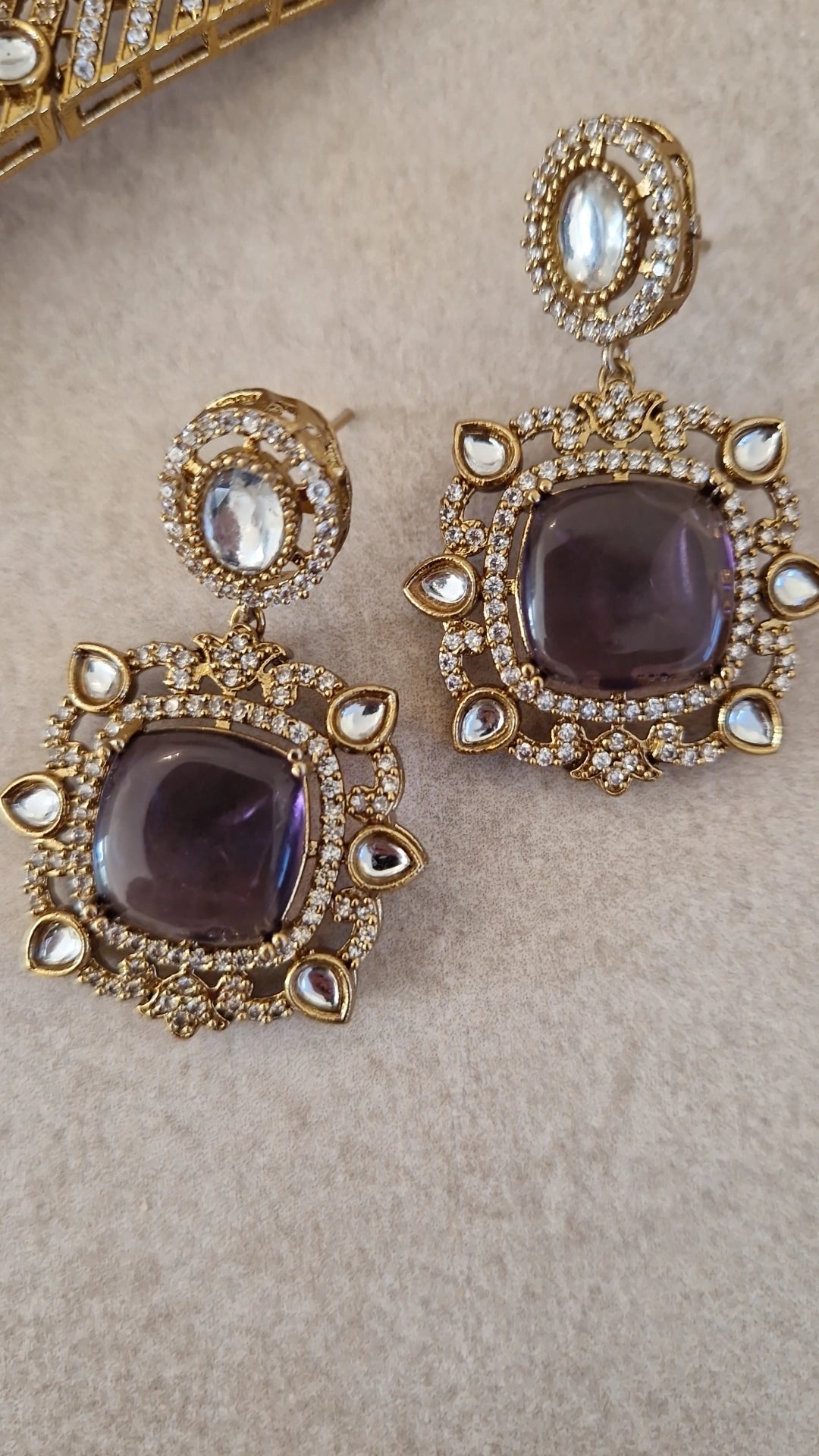 FALMEEDA - Indian Monalisa Kundan Inspired Elegant Choker Set - DEEP PURPLE