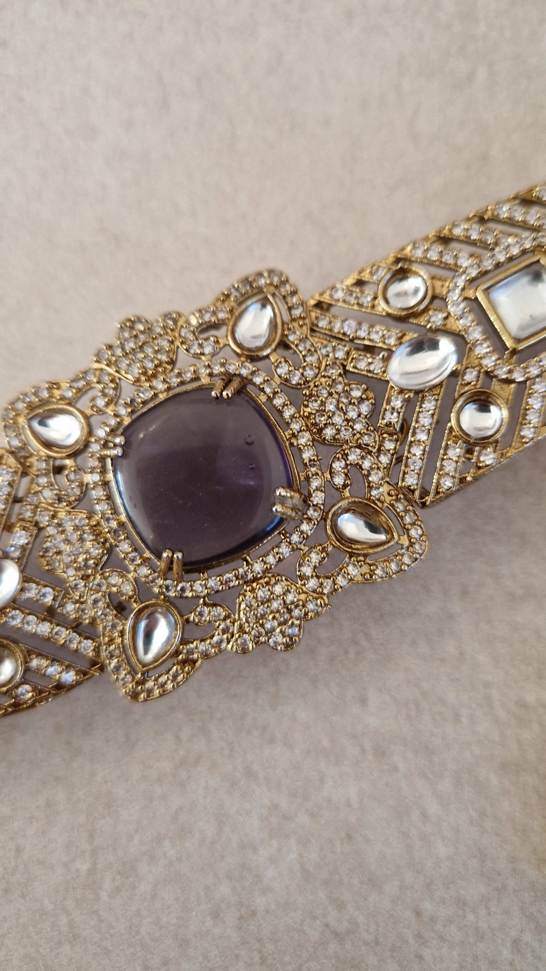 FALMEEDA - Indian Monalisa Kundan Inspired Elegant Choker Set - DEEP PURPLE