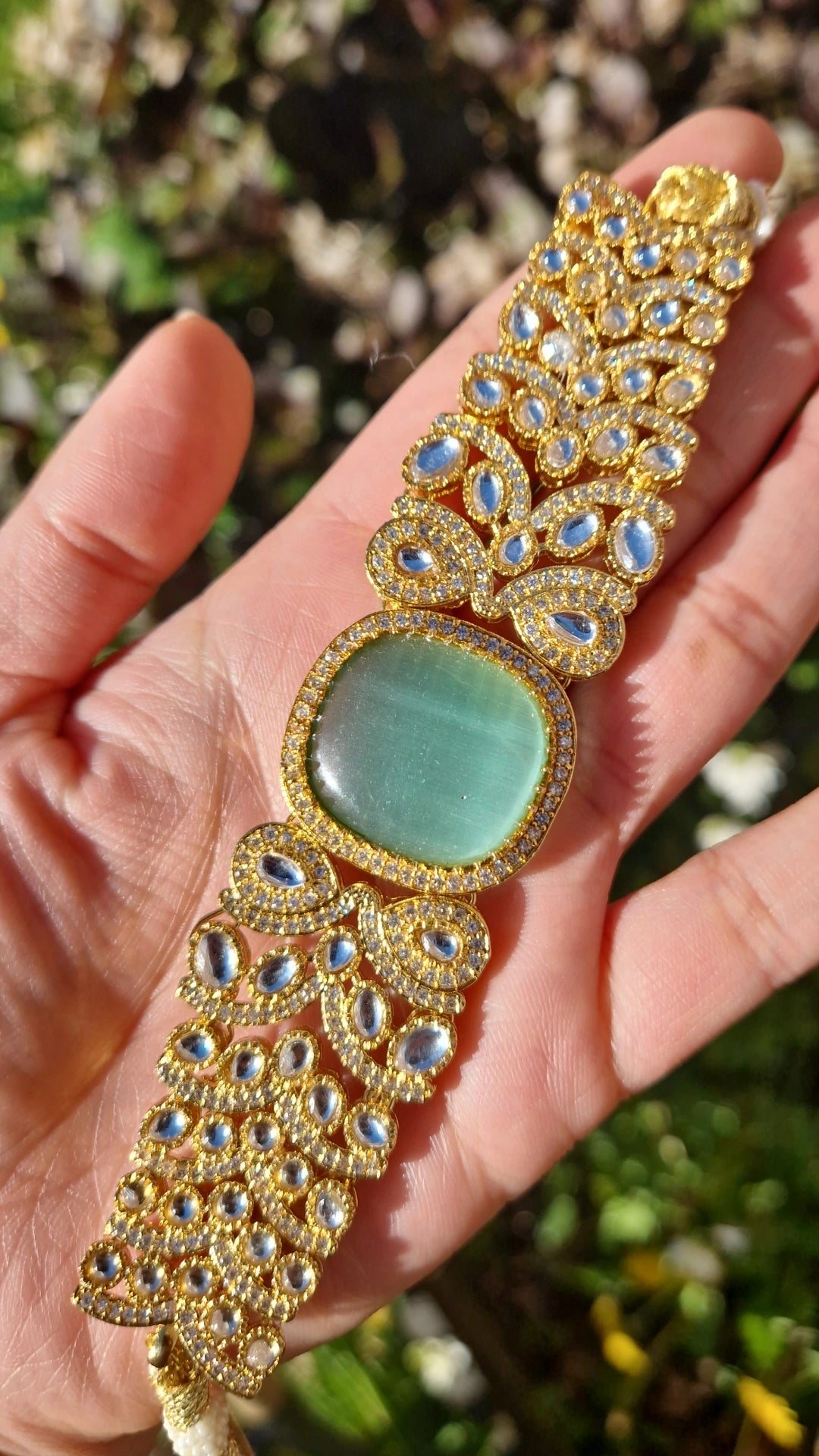 Elegant Indian Kundan Inspired Choker Set - Mint ( Yellow golden polish finish)