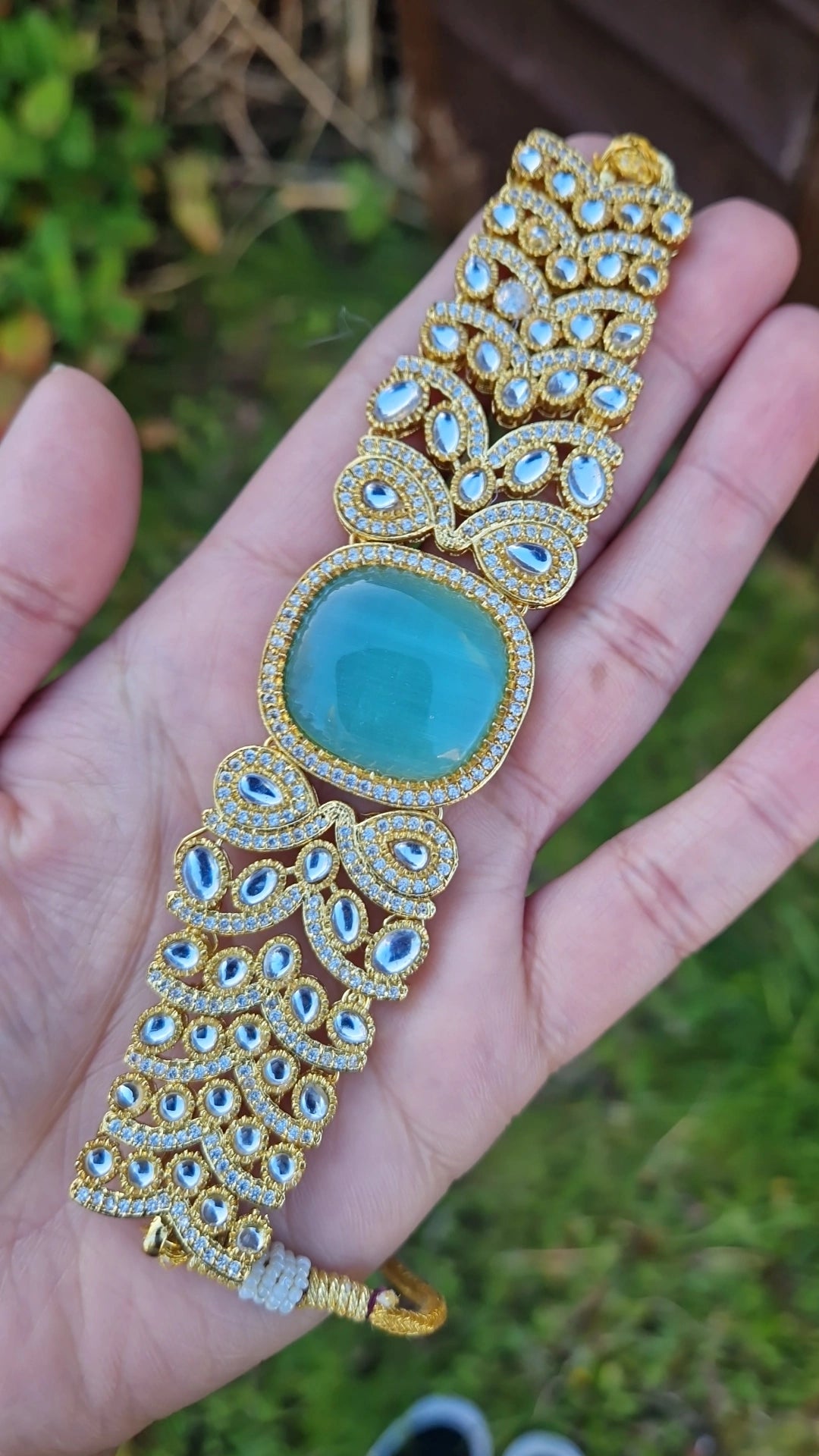 Elegant Indian Kundan Inspired Choker Set - Mint ( Yellow golden polish finish)