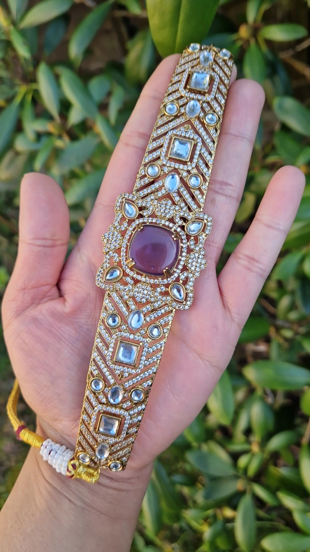 FALMEEDA - Indian Monalisa Kundan Inspired Elegant Choker Set - DEEP PURPLE