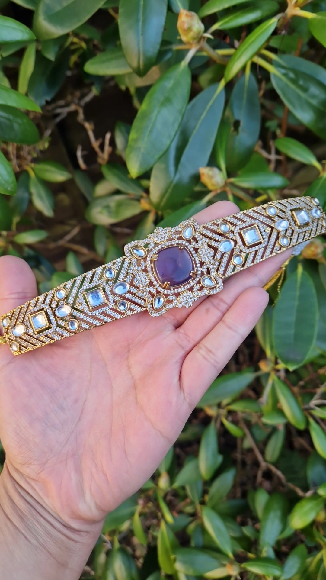 FALMEEDA - Indian Monalisa Kundan Inspired Elegant Choker Set - DEEP PURPLE