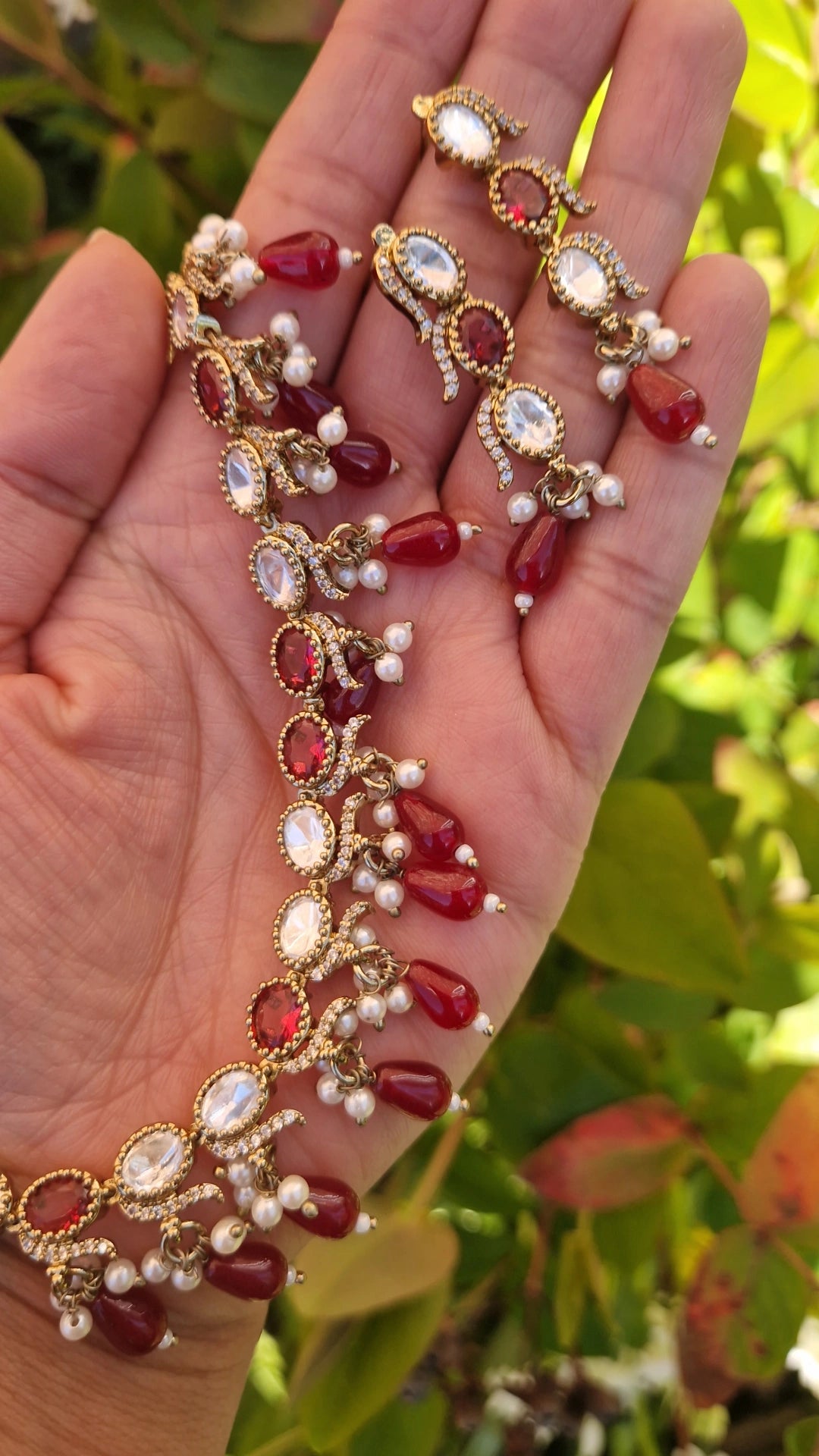 RUBINA- Elegant Very Small Monalisa Necklace set - RUBY