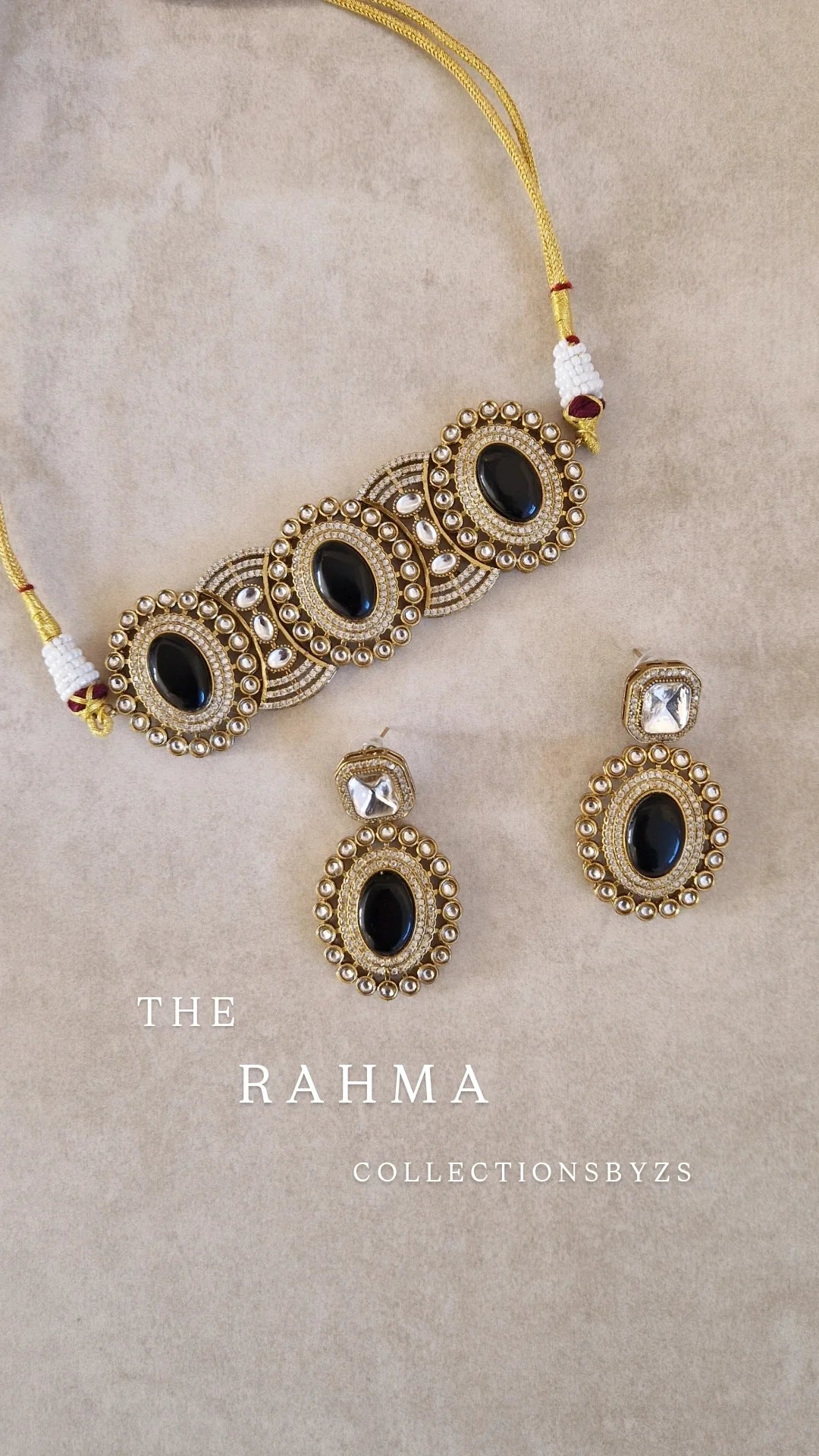 RAHMA - Elegant  Indian Kundan Inspired Monalisa Choker set - Black