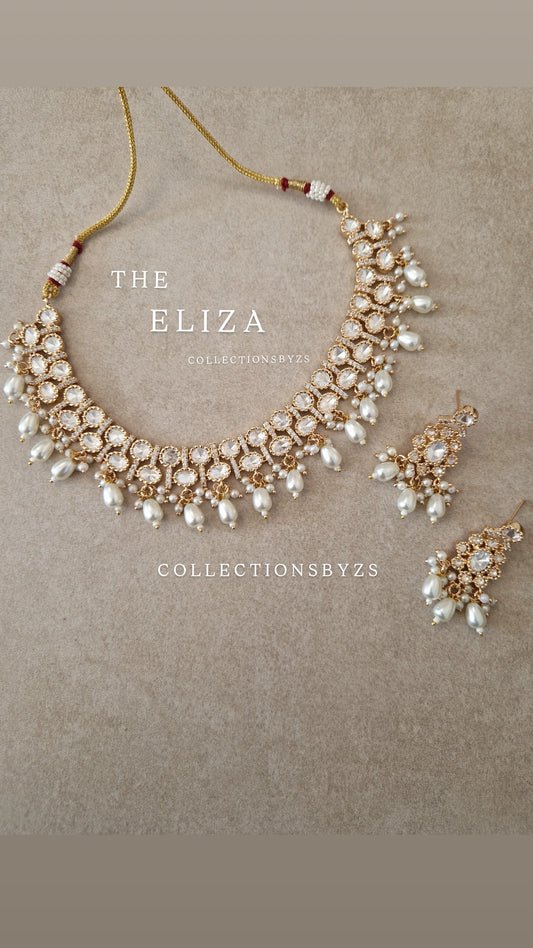 ELIZA-  *Premium* Monalisa Necklace Set- White Pearl