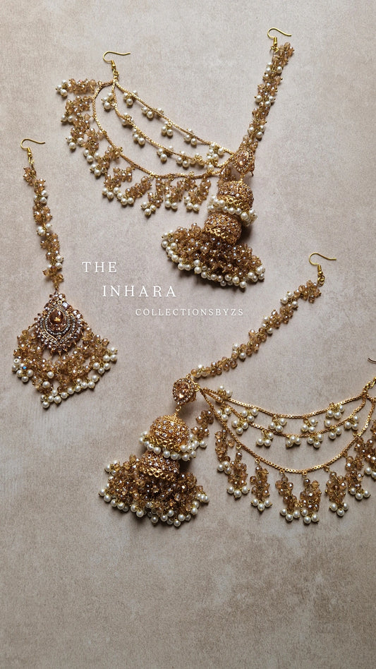 INARA -Pakistani Earrings & Tikka - GOLD & PEARL