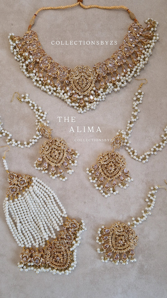 ALIMA- Beautiful Elegant Bridal Set - White and Pearl