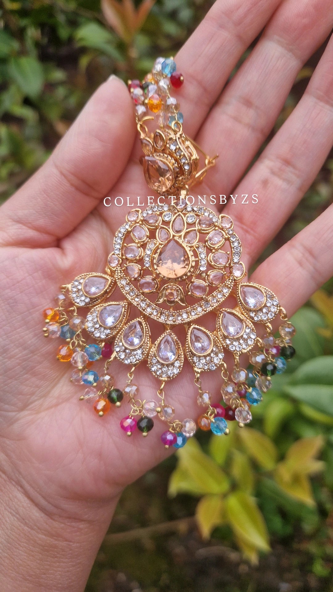 JASLEEN- Small Earring & Tikka Set (Yellow golden finish) - MULTICOLOURED - LAUNCH OFFER.