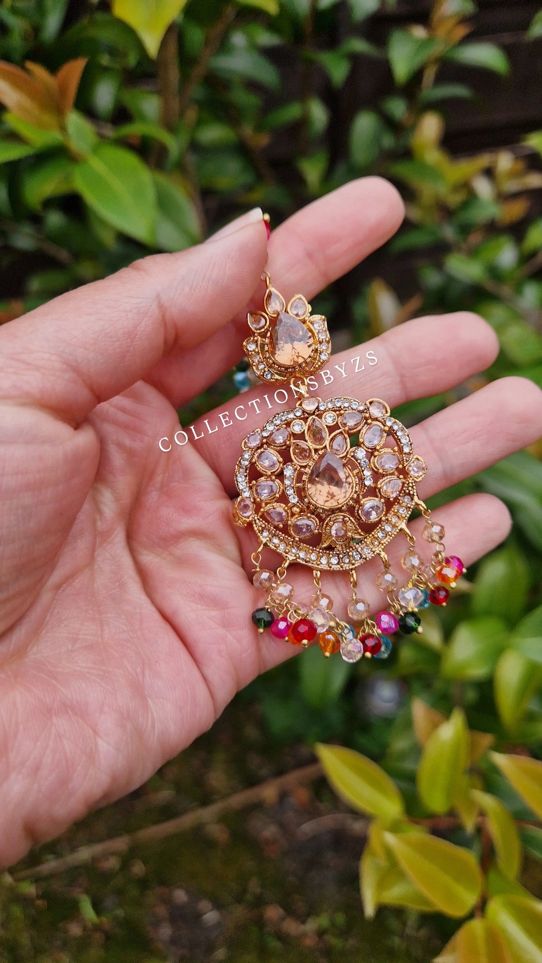 JASLEEN- Small Earring & Tikka Set (Yellow golden finish) - MULTICOLOURED - LAUNCH OFFER.