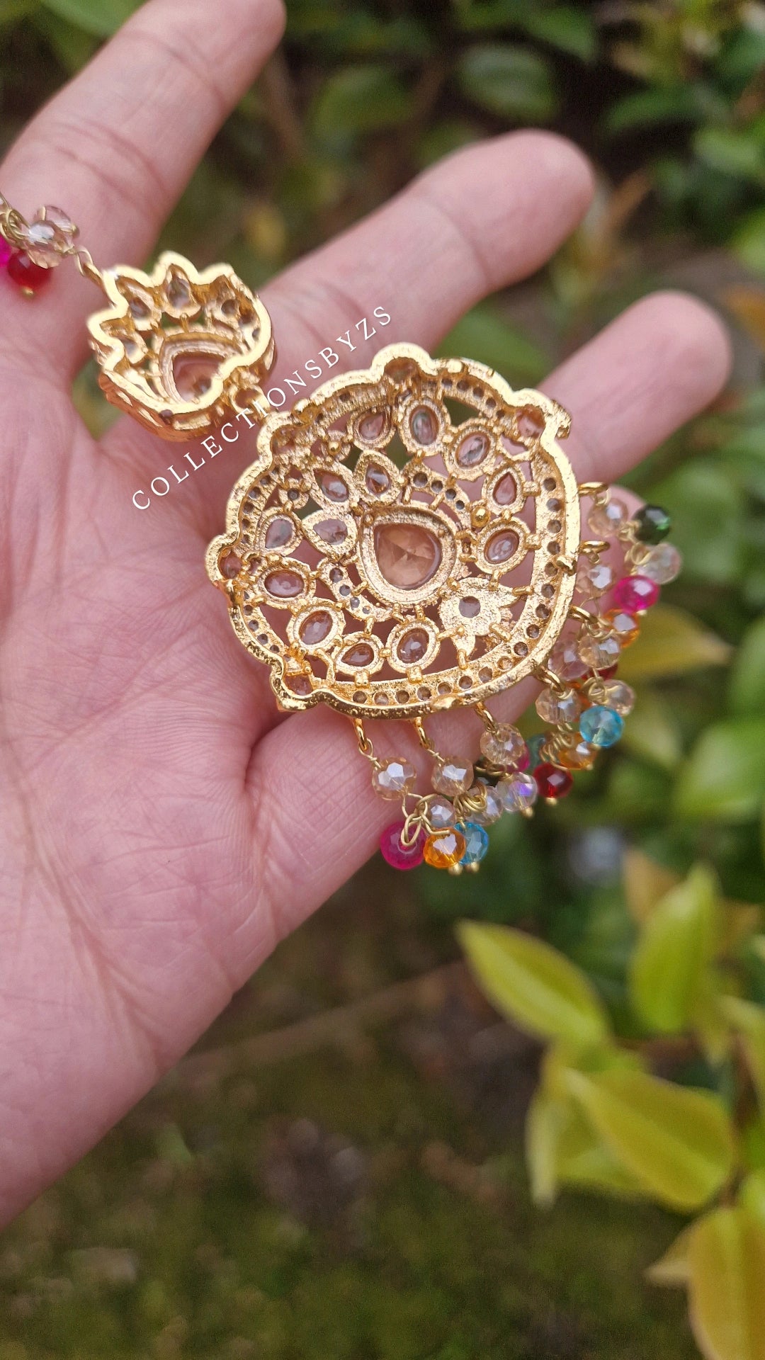 JASLEEN- Small Earring & Tikka Set (Yellow golden finish) - MULTICOLOURED - LAUNCH OFFER.