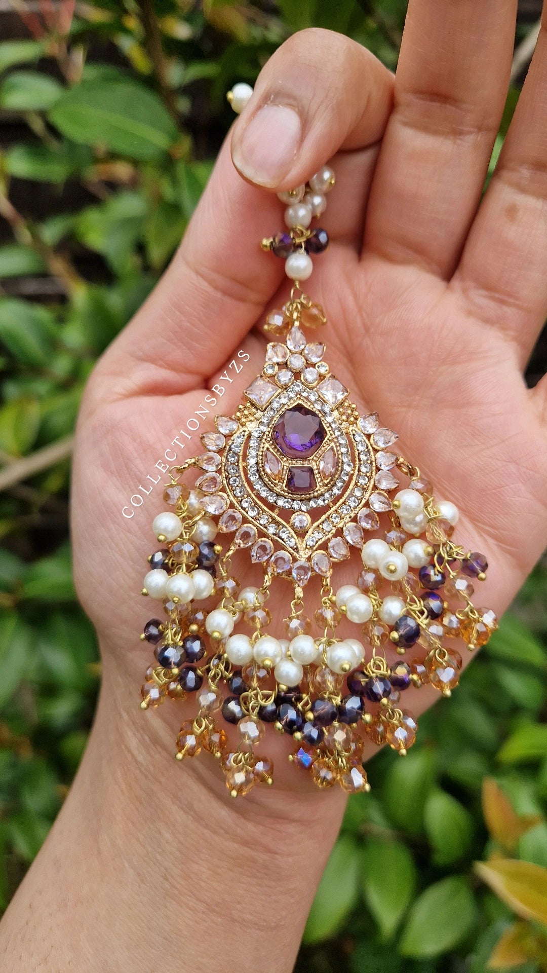 INARA -Pakistani Earrings & Tikka - PURPLE AND GOLD