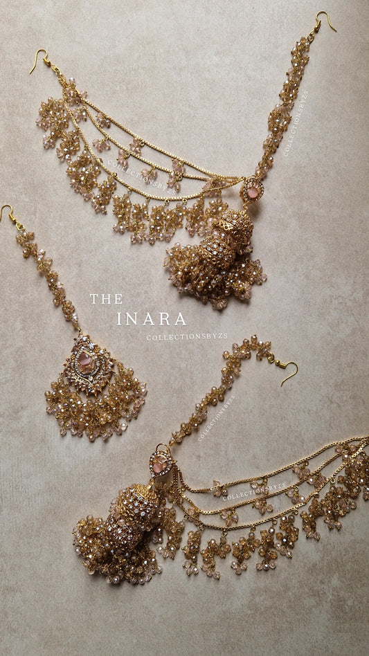 INARA -Pakistani Earrings & Tikka - PINK, GOLD & PEARL