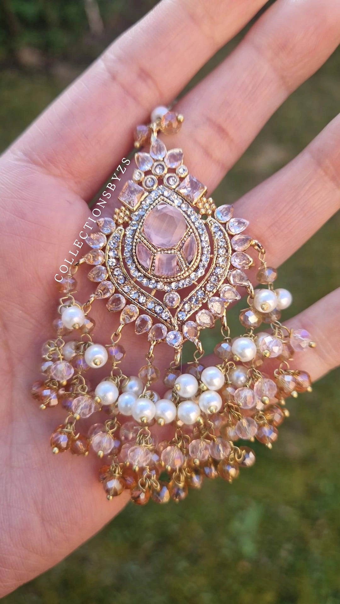 INARA -Pakistani Earrings & Tikka - PINK, GOLD & PEARL