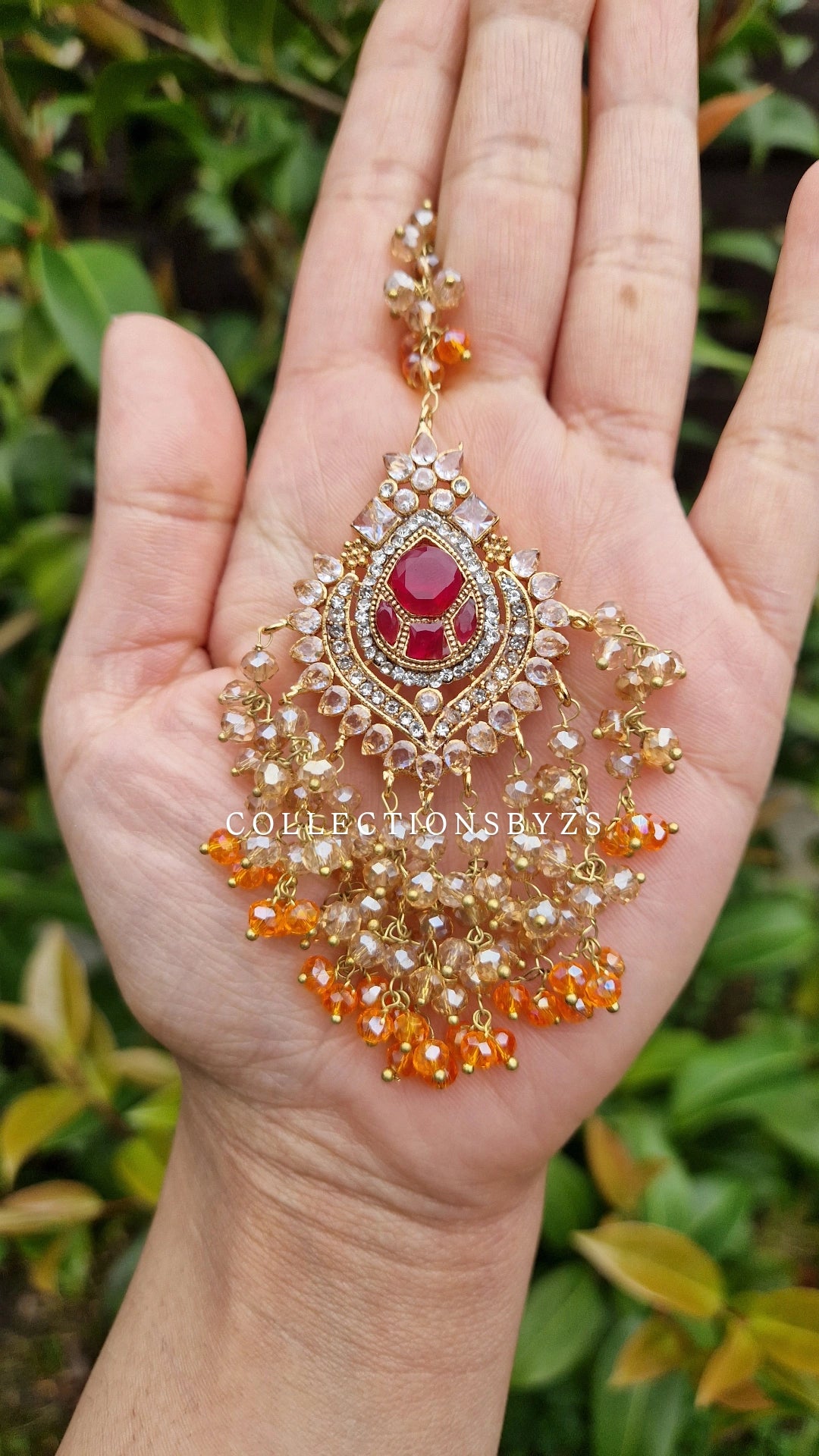INARA -Pakistani Earrings &  Tikka - ORANGE, PINK & PEARL