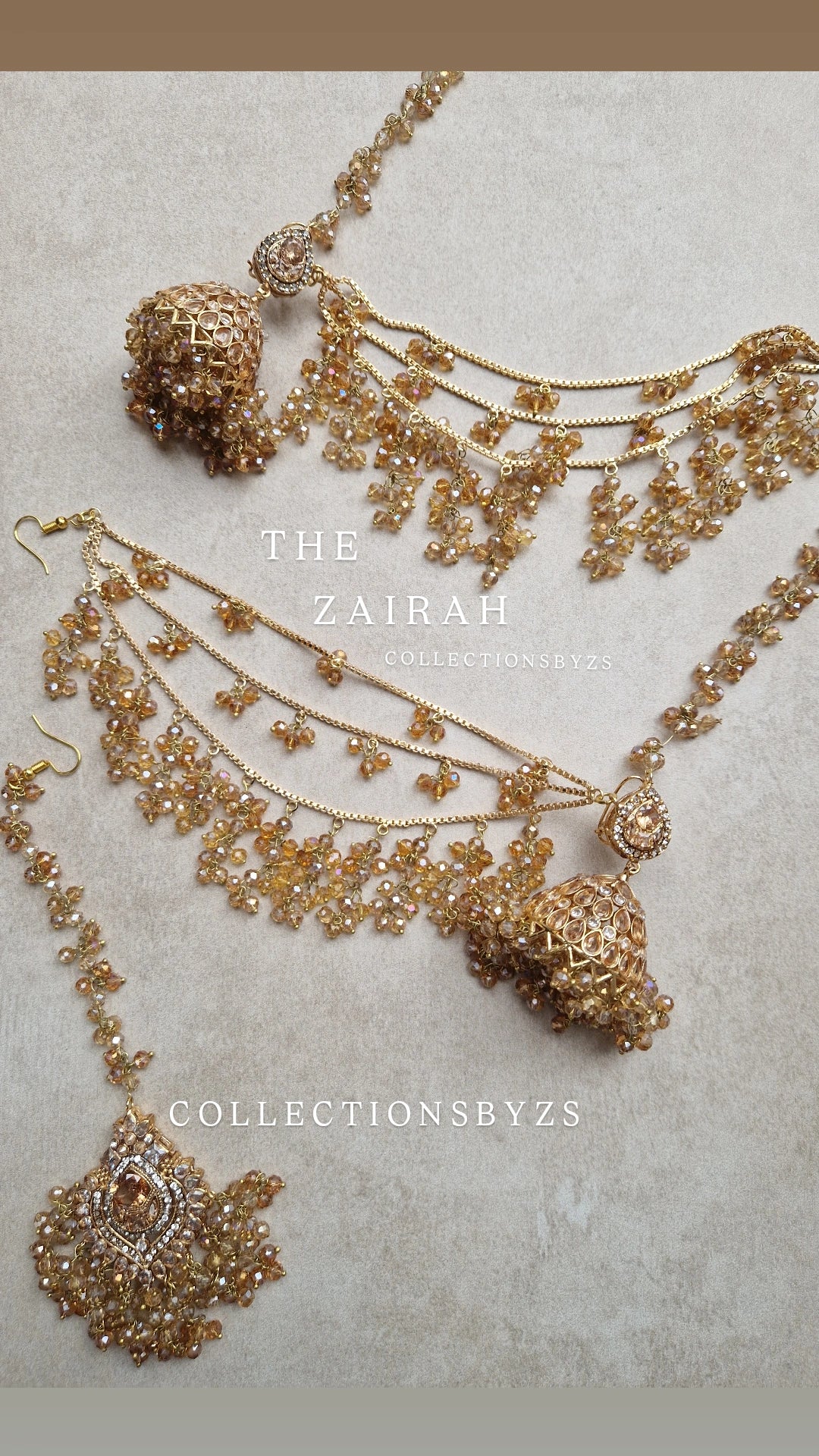ZAIRAH  -Pakistani Jhumka with Saharas and Tikka Set -  FULL GOLD