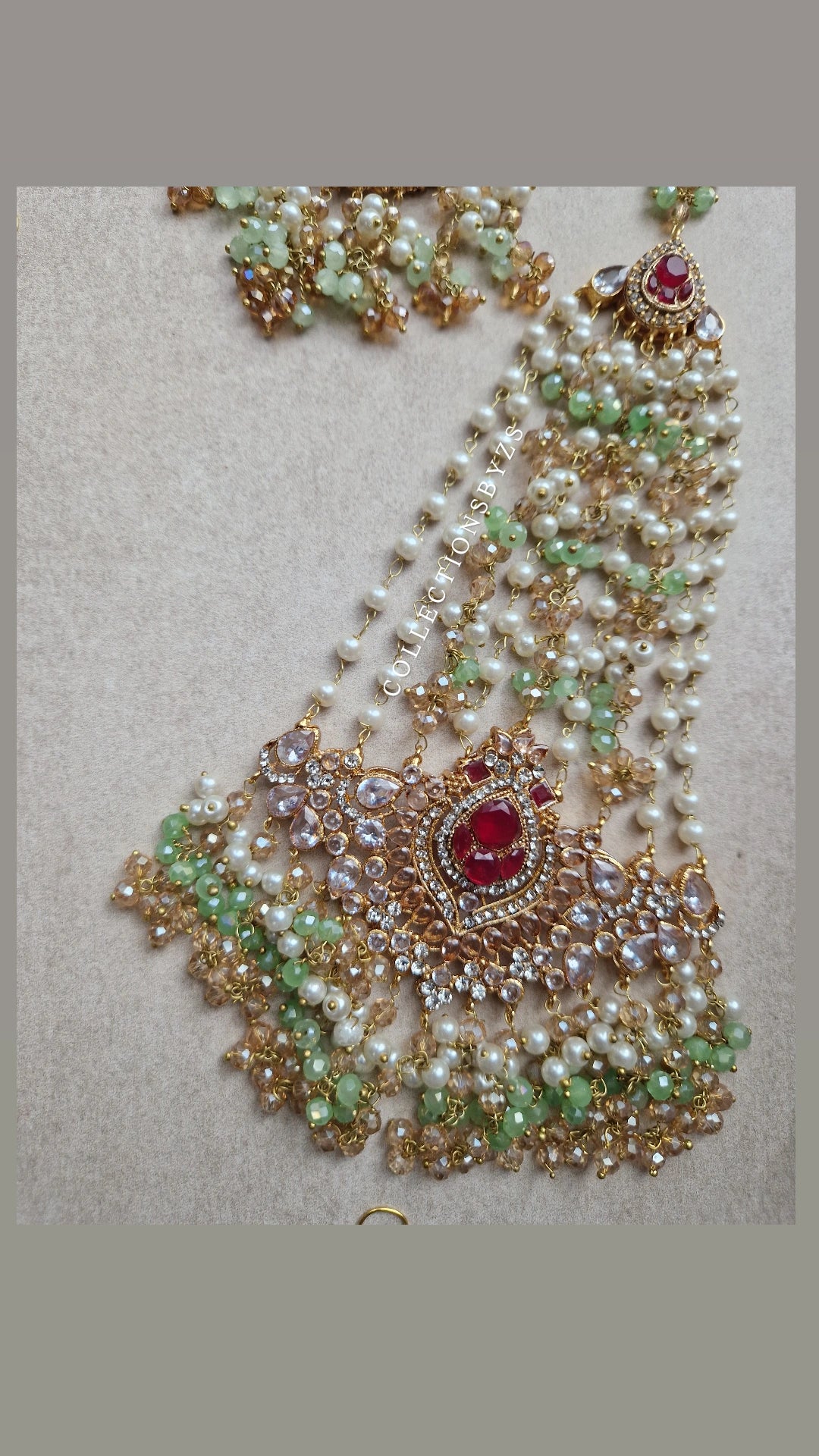 ZOBIA- Bridal /Semi Bridal Beautiful Pakistani Light green and Pink pearl set.
